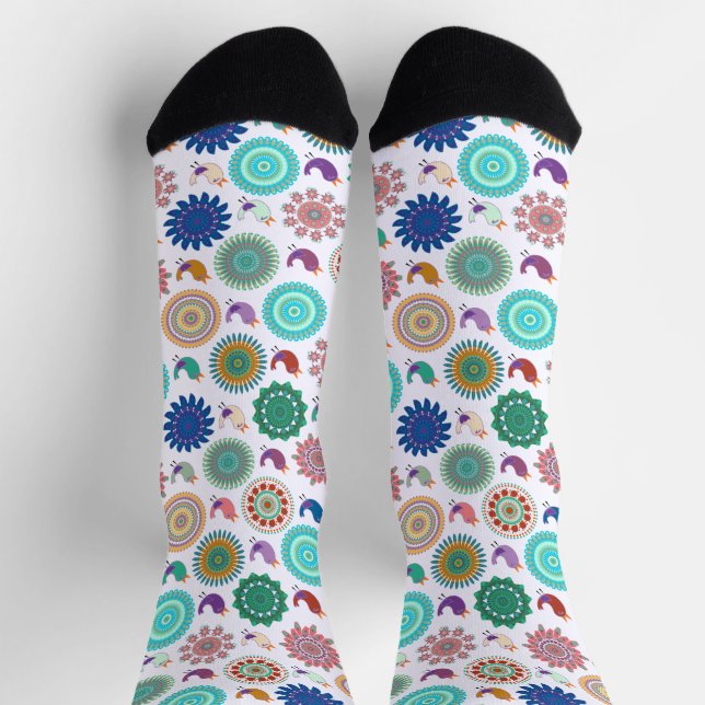 Chaussette Chanter Bird et Mandala Cute Folk Art Motif (Haut)