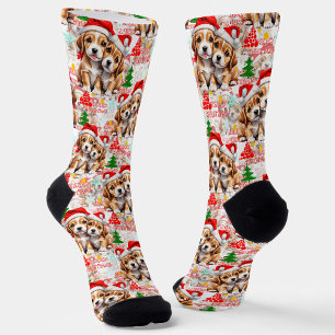 Chaussette Chapeau de Père Noël Joyeux Noël Design Chien - Bl