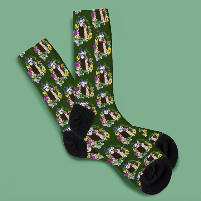 Chaussette Charme Chocolat Sable Ferret Floral Vert (Créateur téléchargé)