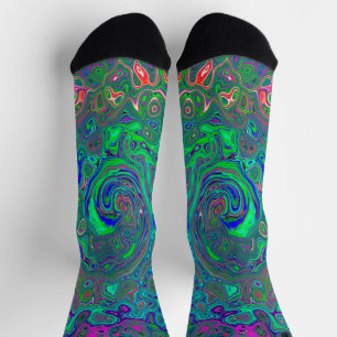 Chaussette Chartreuse et bleu rétro liquide tourbillonnant ps