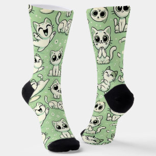 Chaussette Chat amusant Chaussettes Motif - Vert clair et bla