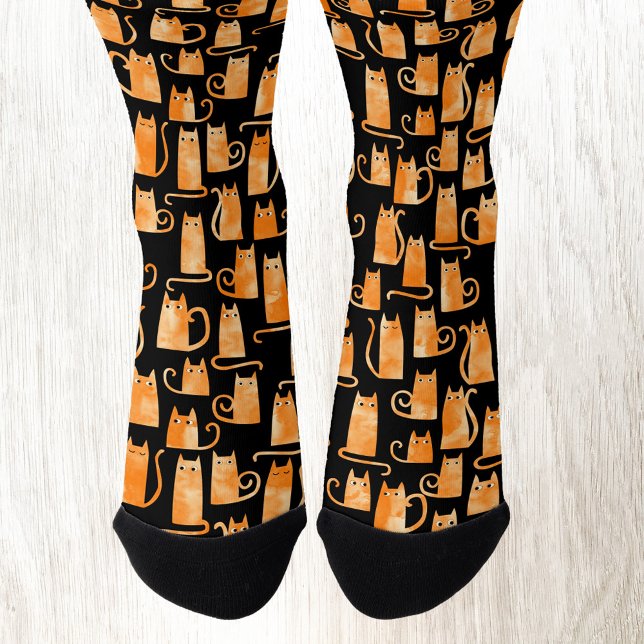 Chaussette Chat au gingembre orange amusant (Fun orange ginger cat socks for animal and pet lovers.  Ideal for Halloween too!)