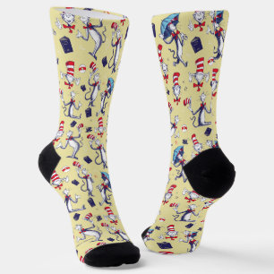 Chaussette Chat dans le Chapeau Motif Jaune