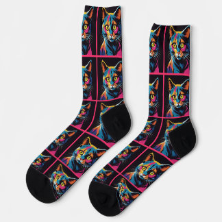 Chaussette Chat de dessin Retro Sci Fi