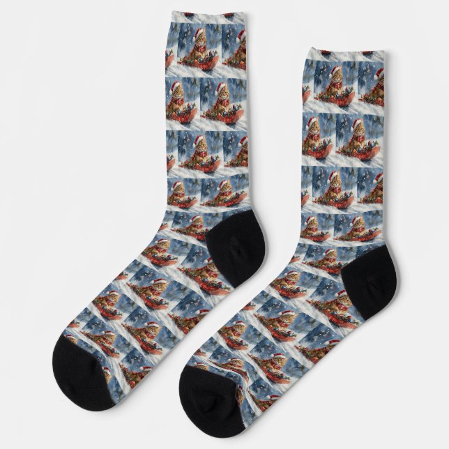Chaussette Chat de Maine Coon en sledge Laisser neiger Noël (Gauche)