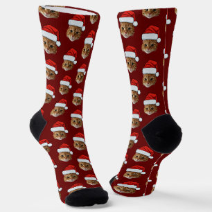 Chaussette Chat drôle Personnalisé Photo Visage Santa Hat Noë