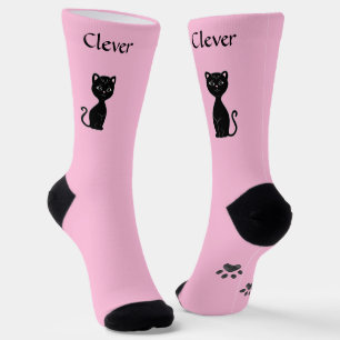 Chaussette Chat et pattes noires très amusantes sur rose clai