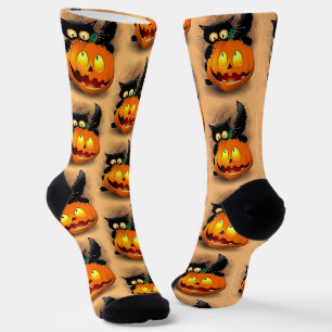 Chaussette Chat Fun Halloween Caractère mordant un Citrouille