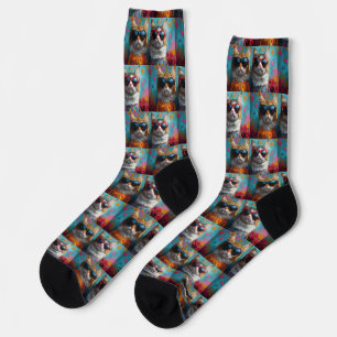 Chaussette Chat Maine Coon avec Roses de Saint-Valentin du Jo