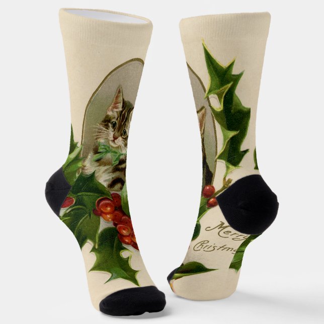 Chaussette Chat Noël Joyau Holly Kitten Art antique (Angulaire)