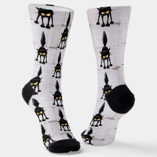 Chaussette Chat noir de dessin animé drôle et féroce 