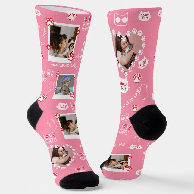 Chaussette Chat Personnalisé Photo Collage Chaussettes Avec N (Angulaire)