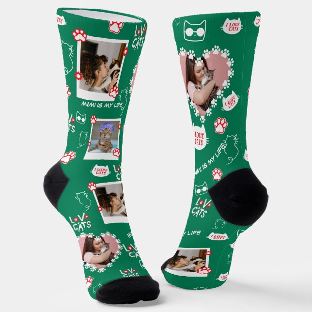 Chaussette Chat Personnalisé Photo Collage Chaussettes Avec N (Angulaire)