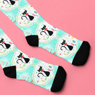 Chaussette Chat siamois rétro de Noël  