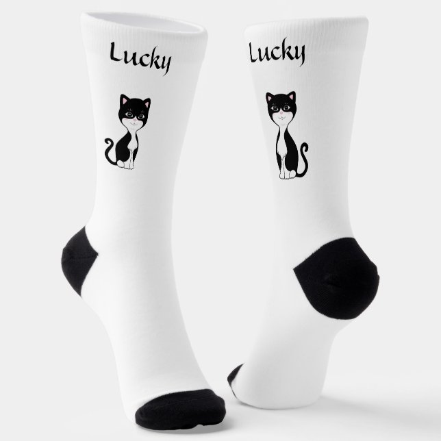 Chaussette Chat Tuxedo Chat très chanceux sur Chaussettes bla (Angulaire)