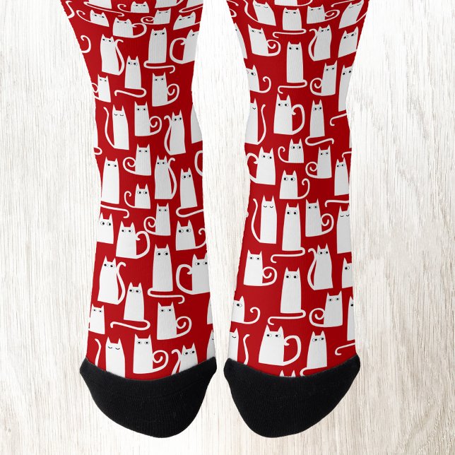 Chaussette Chats blancs en rouge (Fun and festive red and white cat socks for animal and pet lovers. Perfect for Christmas Holidays)