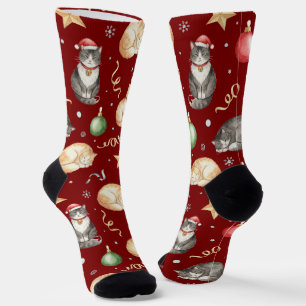 Chaussette Chats de Noël à l'aquarelle et ornement