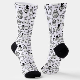Chaussette Chats drôles noir et blanc motif Amoureux des chat