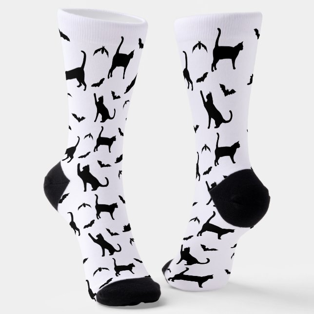 Chaussette Chats Et Chats Noirs Et Bats Motifs Halloween (Angulaire)