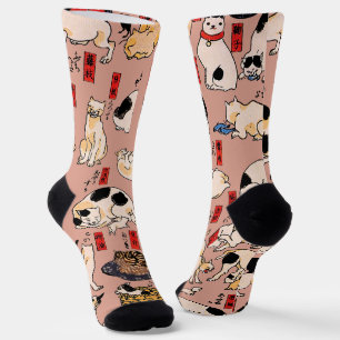 Chaussette chats japonais Ukiyo-e Funny kitty
