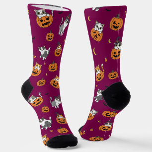 Chaussette Chats mignons et Chaussettes d'Halloween Citrouill