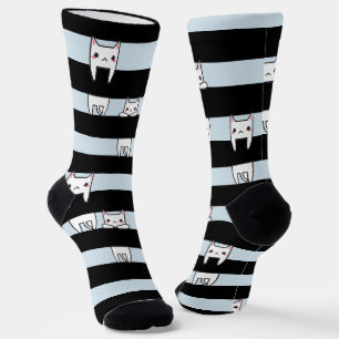 Chaussette Chats mignons grimpant sur des rayures noires et b