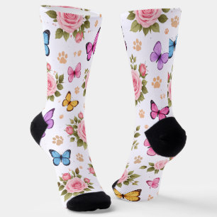 Chaussette Chaussettes à empreinte de patte florale avec rose