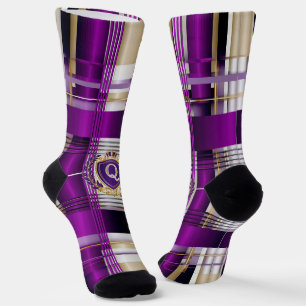 Chaussette Chaussettes à monogramme à carreaux violet royal