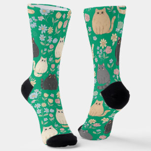 Chaussette Chaussettes à motif de chats mignons et de fleurs