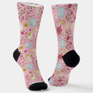 Chaussette Chaussettes à motif floral fantaisiste et chat end