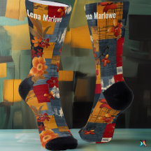 Chaussettes à patchwork floral rustique – Rouge &