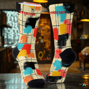 Chaussette Chaussettes Abstraites à brosse avec blocs de coul