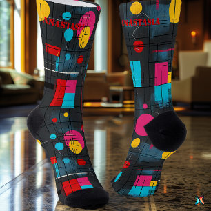 Chaussette Chaussettes Abstraites Vibrantes avec Motif Géomét
