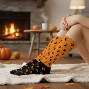 Chaussette Chaussettes amusantes orange vif et noir avec empr