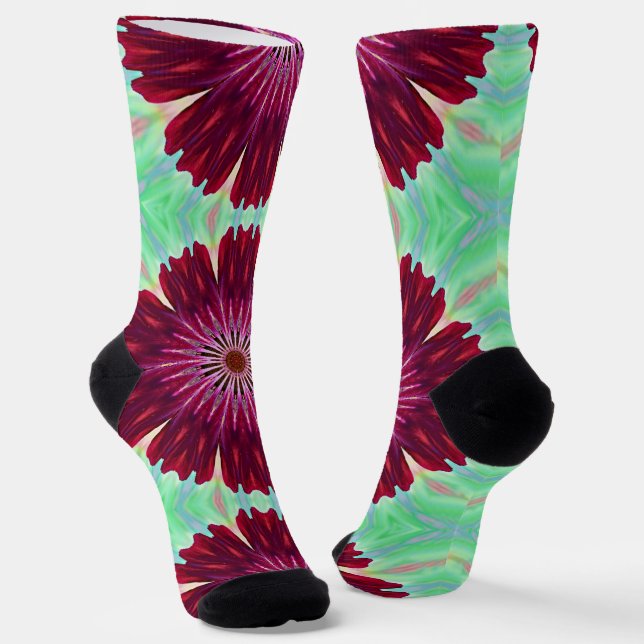 Chaussette Chaussettes d'Art Mandala Flower Rouge Bourgogne (Angulaire)