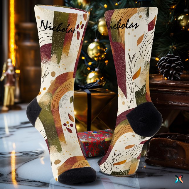 Chaussette Chaussettes d'automne dorées en Crème, Bourgogne e (Créateur téléchargé)