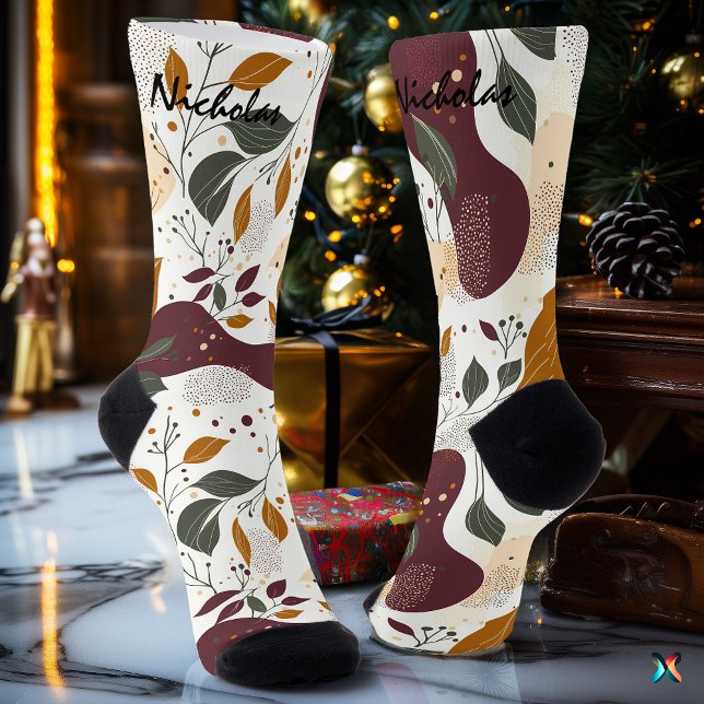 Chaussette Chaussettes d'automne rustiques avec Feuilles et p (Créateur téléchargé)