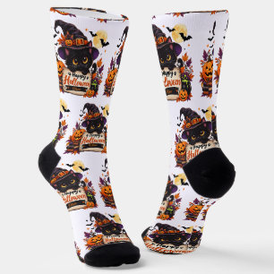 Chaussette Chaussettes de chat Halloween Nom personnalisé Cad