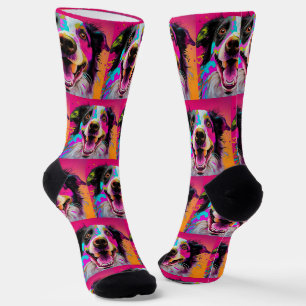 Chaussette Chaussettes de chien colorées rétro heureux