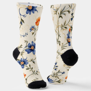 Chaussette Chaussettes de couleur crème avec bleu et orange c