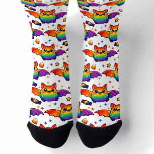 Chaussette 🦇🌈 Chaussettes de Crew Arc‑en‑Ciel Chauve‑Souris
