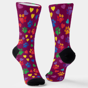 Chaussette Chaussettes de équipage Empreintes de pattes et cœ