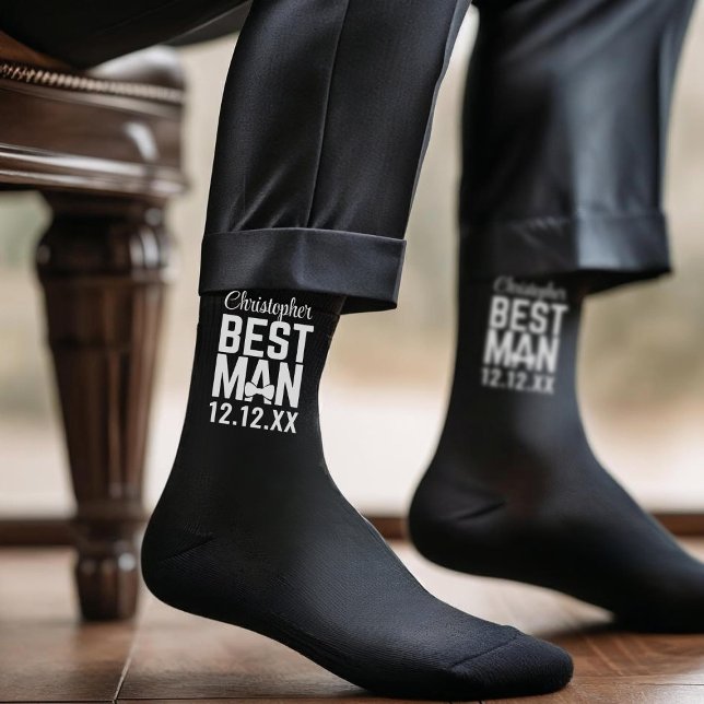 Chaussette Chaussettes de mariage pour témoin de garçon de ba (Best Man Socks for your Best Man. Add his name and your wedding date!)