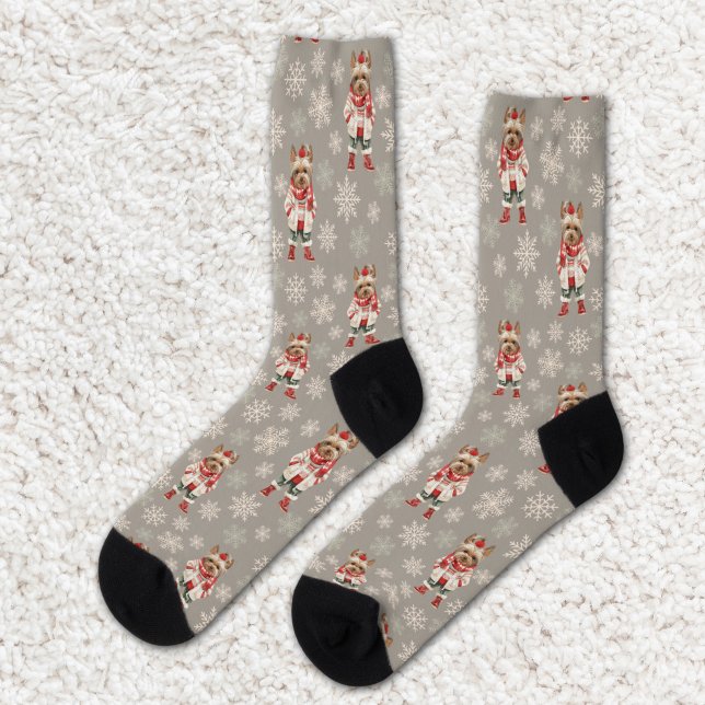 Chaussette Chaussettes de Noël beige Yorkshire Terrier (Créateur téléchargé)