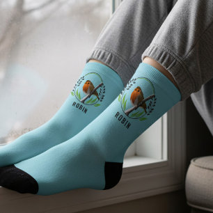 Chaussette Chaussettes de Noël bleues de Robin Bird sur une b