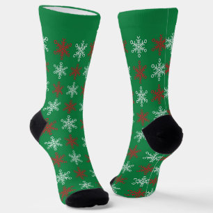 Chaussette Chaussettes de Noël Green et Red Snowflakes avec n