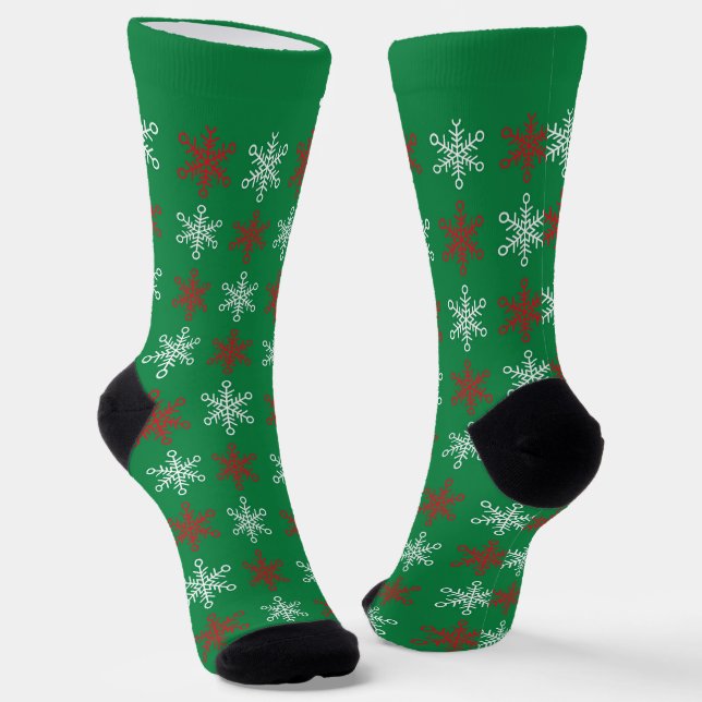 Chaussette Chaussettes de Noël Green et Red Snowflakes avec n (Angulaire)