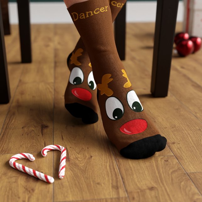 Chaussette Chaussettes de Noël personnalisées Reindeer (🦌 Prancer and Dancer are the names I've chosen for these reindeer socks. What names would you give?)