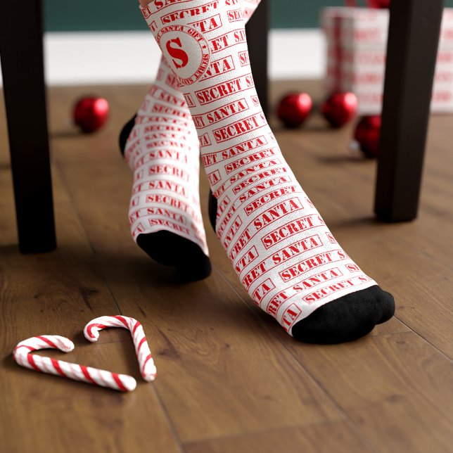 Chaussette Chaussettes de Père Noël Secret Rouge et Blanc (Secret Santa socks - everybody loves socks for christmas. Add your initial!)