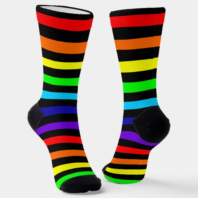 Chaussette Chaussettes d'équipage Black Rainbow Stripes (Angulaire)